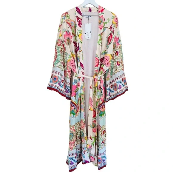 Zara Floral Kimono Belted Long Robe Women Size XS NEW NWT 7864/029